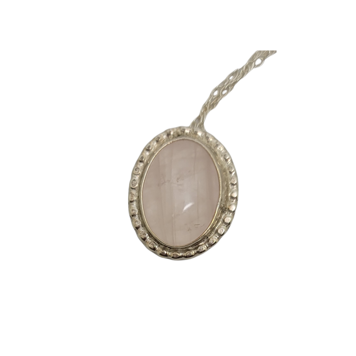Vintage Jezlaine Pink Oval Quartz Cabchone Sterling Silver Rope Chain Pendant 49$